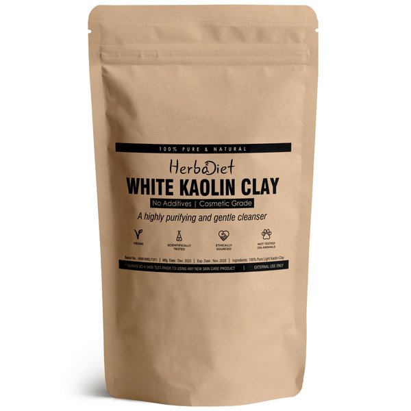 Herbadiet Kaolin Clay Powder, 100% Pure & Natural, Fine Grade, 100g - Ideal for Skin Detox, Face Mask, Skin Cleanser & Rejuveation