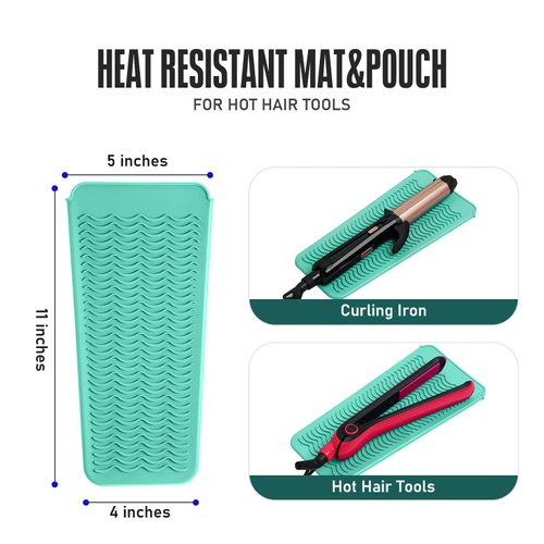 ZAKRA Heat Resistant Silicone Mat Pouch for Hair Straightener,Flat Iron,Curling Iron,Hot Hair Tools.(Mintgreen)