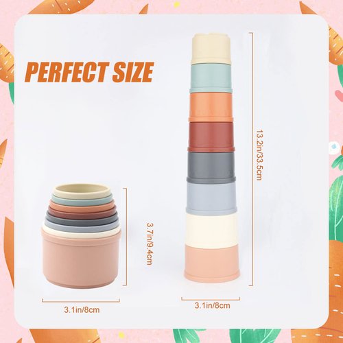 8pcs Stacking Cups for Rabbits, Multicolored Rabbit Stacking Cups Toy for Bunny Nesting Toy Stackable Rabbit Foraging Toy for Small Animals Bunnies