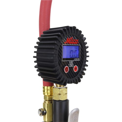 Milton S-531 Compact Digital Tire Inflator with Pressure Gauge, 255 PSI, Straight Head Air Chuck, 15" Hose, 2.5" Dial, 360 Swivel, Res: 0.1 Display, Backlit, Made in USA, Industrial Grade, Black