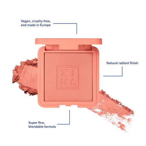 3INA The Blush 212 - Natural, Light Mineral Powder Blush For Sensitive Skin - Blendable, Buildable Rouge To Give Skin A Pigmented, Dewy Glow - Vegan, Cruelty Free, Eco Friendly Blush Makeup - 0.26 Oz