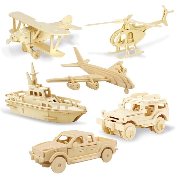 Georgie Porgy 3D Wooden Puzzles, DIY Models Kits for Kids, Dinosaur Animal Airplane Car Woodcraft Construction Toy DIY Projects (Airplanes Off-Road Vehicle Cars Yacht)