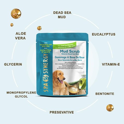 SPA SYNERGY Dead Sea Mud Scrub for Dog with Natural Mineral & Vitamin-E, Dog Mud Scrub, Heavenly Perfumed, Hair Softener, Skin Soothing, Softening, Moisturizing. (Eucalyptus & Aloe Vera)