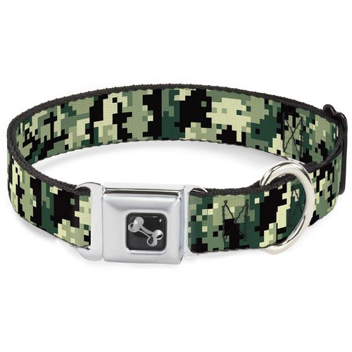 Buckle-Down Seatbelt Buckle Dog Collar - Digital Camo - 1" Wide - Fits 9-15" Neck - Small
