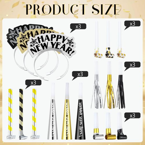 Lenwen 18 Pcs Happy New Years Eve Party Supplies 2025 Noise Makers New Year Headband Tiara Party Horn Blowers Whistles Fringed Noisemaker Novelty Favors for Adult New Years Eve Decoration(Multicolor)
