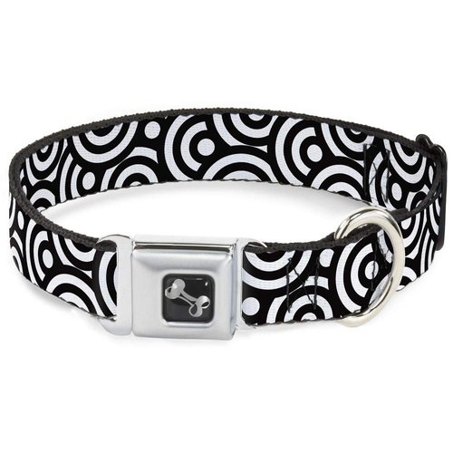 Dog Collar Seatbelt Buckle Bullseye Stacked Black White 15 to 26 Inches 1.0 Inch Wide