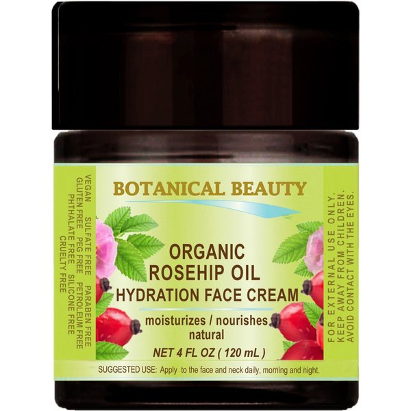 Botanical Beauty ORGANIC ROSEHIP OIL HYDRATION FACE CREAM. For Normal - Dry - Sensitive Skin. Moisturized and nourished 4 Fl. oz. - 120 ml.