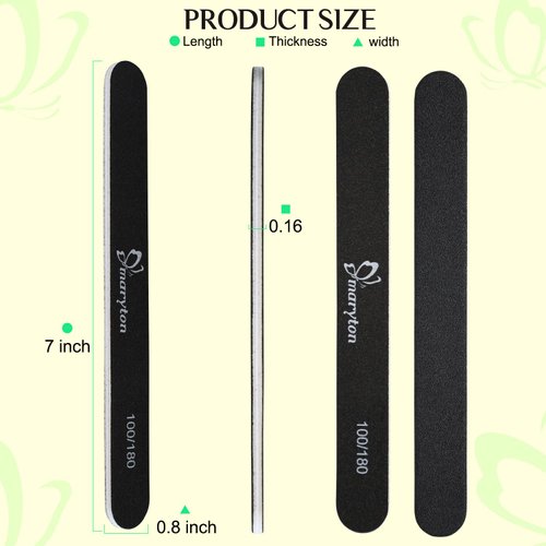 Maryton Nail File 100/180 Grit Emery Boards for Nails 12 PCS Professional Double Sides Washable Nail Files Kit for Acrylic Nails for DIY Salon Use (Black)