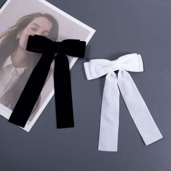 Velvet Bow Hair Ties, Classy Women Girls Hair Styling Accessories, Gift Hair Bows Cute Hair Clips for Mom Teen Toddler Girl Stuff, Elegant Headdress Decor, Back to School Outfits, Black and White