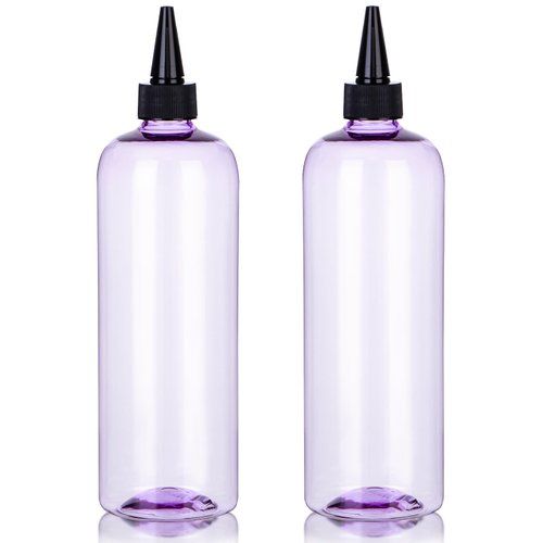 sdoot Applicator Bottle for Hair, 16.9 ounce Hair Color Applicator Bottle 2 Pack Squeeze Bottle Transparent Oil Bottles for Hair, PET Plastic Refillable Bottles with Twist Top Cap,Clear Purple