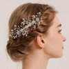 Teyglen Silver Rhinestone Headpiece Flower Bride Wedding Hair Comb Bridal Crystal Hair Pieces Bridal Side Comb Hair Accessories for Women