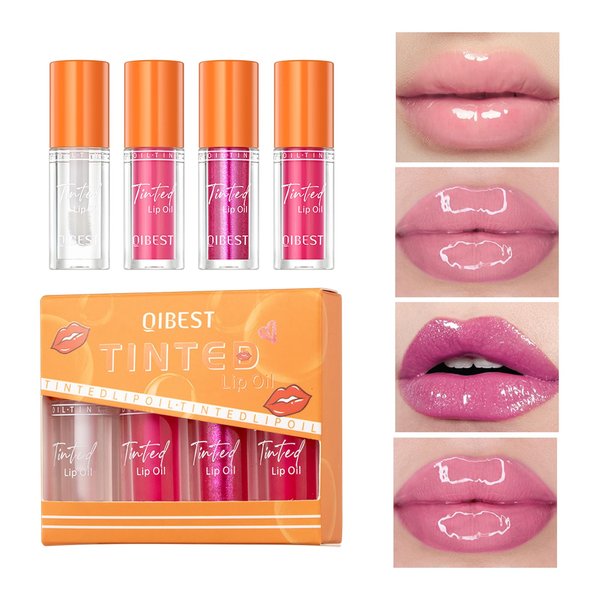 URQT 4 PCS Hydrating Tinted Lip Oil, Colorless Translucent Shiny Pearl Texture Lip Glow Oil, Nourishing & Non-sticky Long Lasting High Shine Lip Plumping Glass Finish Liquid Lip Gloss (Set A)