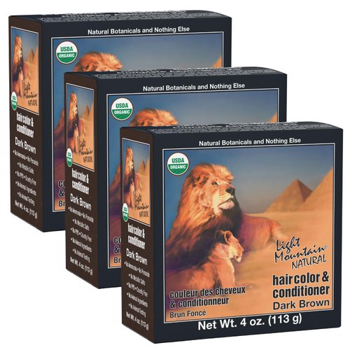 Light Mountain Henna Hair Color & Conditioner - Dark Brown Hair Dye for Men/Women, Organic Henna Leaf Powder and Botanicals, Chemical-Free, Semi-Permanent Hair Color, 4 Oz (Pack of 3)