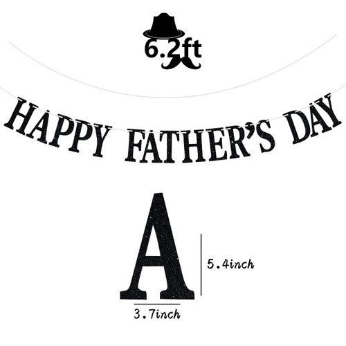 Happy Father's Day Banner, Best Dad Ever Party Decorations Supplies for celebrate Father's Day, Happy Birthday Dad Party Banner Sign, Black Glitter