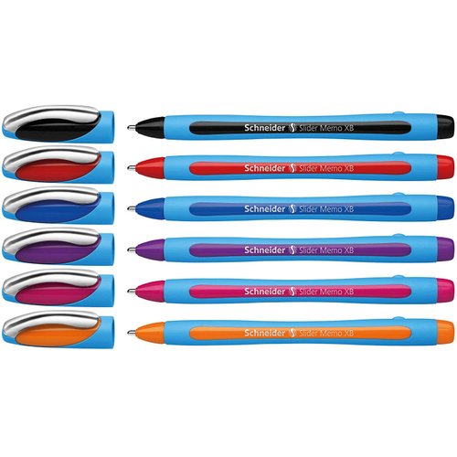 Schneider Slider Memo XB Ballpoint Pen, Asstd. Colors, Pack of 6 (150296)