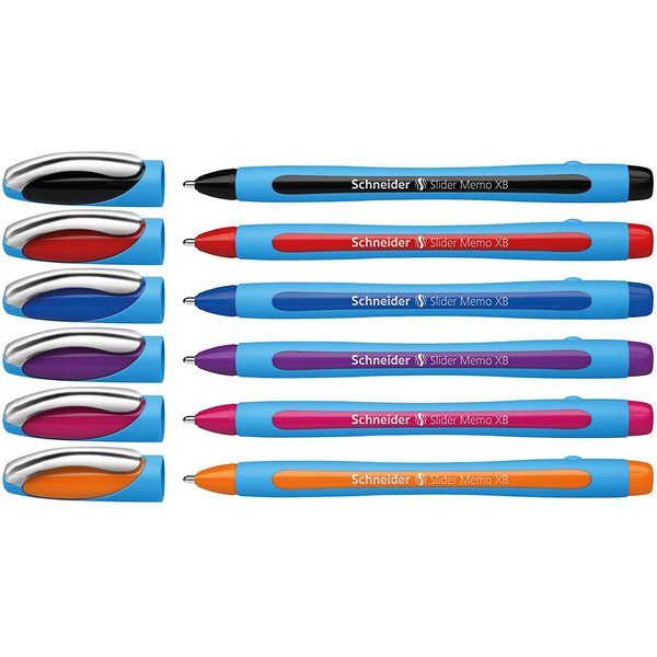 Schneider Slider Memo XB Ballpoint Pen, Asstd. Colors, Pack of 6 (150296)