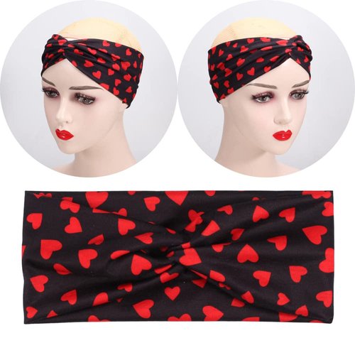 BBTDIN Valentine Turban Headbands Women Girls Valentine Wide Hair Band Valentine Workout Headwear JHV30 (A4-Black)