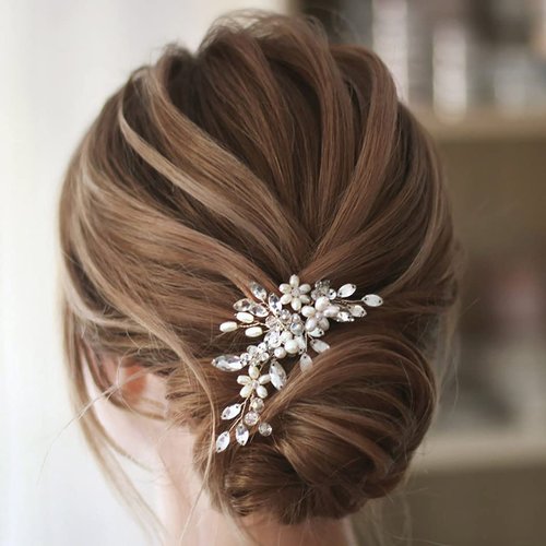 Earent Bride Wedding Pearl Hair Pins Silver Bridal Hair Accessories Rhinestone Hair Pieces Flower Headpieces for Women and Girls