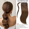 Caliee 14Inch Human Hair Ponytail Extensions Color 4 Medium Brown 70G 100% Remy Human Hair Wrap Around Ponytail Clip in Silky Straight Pony Tails Hair Extensions for Women