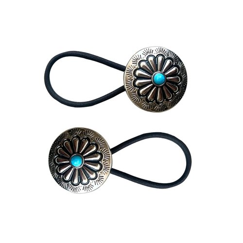 Emulily Western Turquoise Squash Blossom Hairband and Tie Concho Metal Ponytail Holder Metal Hair Ties.(F115) (Type B)