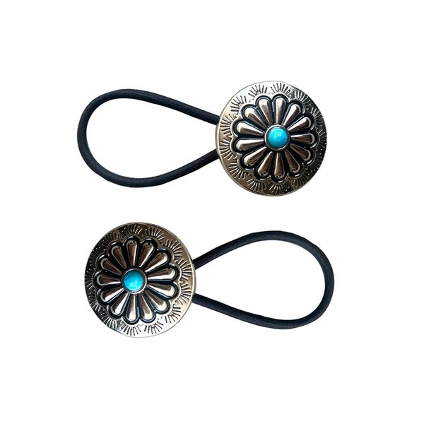 Emulily Western Turquoise Squash Blossom Hairband and Tie Concho Metal Ponytail Holder Metal Hair Ties.(F115) (Type B)