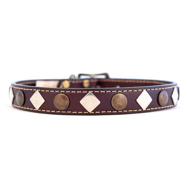 Heirloom Studded Burgundy Leather Dog Collar