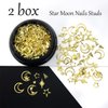 2Box Gold Nail Charms Hollow Moon Stars Nail Art Charms Nails Studs Mixed Metal Star Sriangle Nail Rivets Rhinestones 3D Alloy Star Nail Jewelry Nail Accessories for Women Girl DIY Nail Decoration Kit