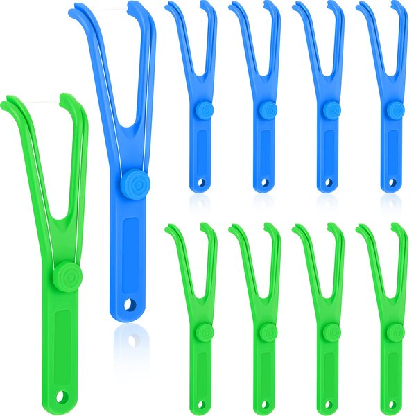Chengu 10 Pieces Dental Floss Holder Reusable Flosser Reusable Floss Handle Holder Flossmate Handle for Oral Clearing (Blue, Green)