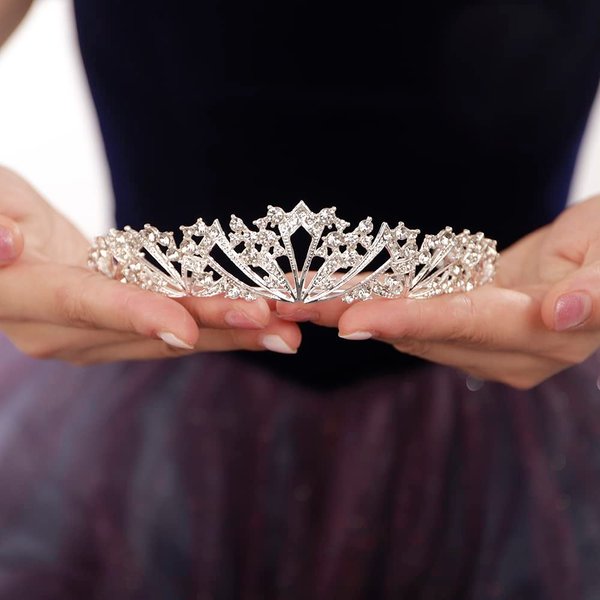 JWICOS Crystal Tiaras and Crowns for Women Wedding Tiara Headpiece for Bride Bridal Headband Hair Accessories Princess Tiara for Birthday Pageant Prom Party (Silver)