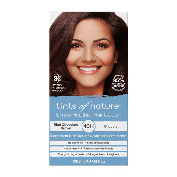 Tints of Nature 4CH Rich Chocolate Brown Permanent Hair Dye, Nourishes Hair and Covers Greys, Ammonia-Free, 130ml