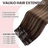 Ombre Clip in Hair Extensions Seamless Long Straight Real Hair Extensions Clip in Human Hair Soft Natural Dark Brown to Ash Brown Highlights Real Hair Extension Clip ins 5pcs 70g 16 Inch