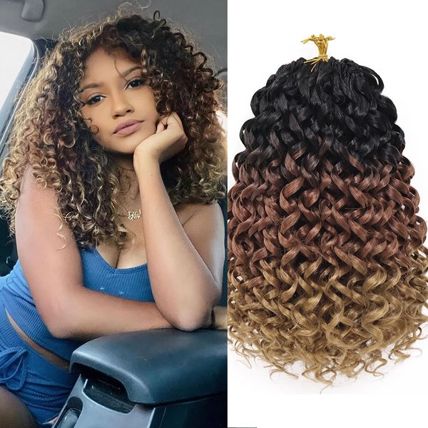 Curly Crochet Hair 14 Inch GoGo Curl Crochet Hair for Women Short Beach Curl Water Wave Crochet Braids for Women 7 Packs Curly Braiding Hair for Boho Braids (14 Inch, 1B/30/27)