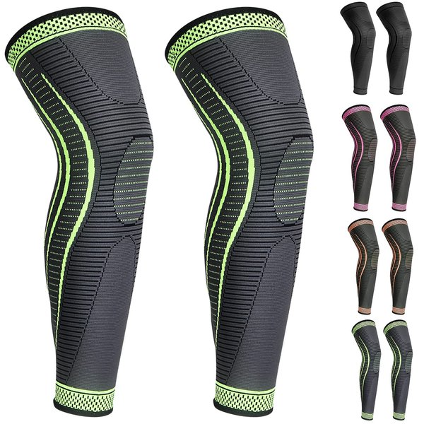 2 Pack Full Leg Compression Sleeves, Long Knee Brace Support for ACL,PCL, Meniscus Tear, Arthritis, Tendinitis, Joint Pain Relief, Men And Women (Small, Green)