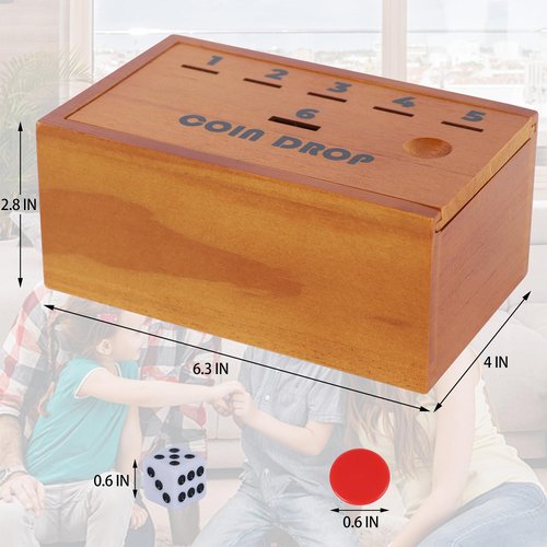 Juegoal Coin Drop Set, Pennies Dice Games for Kids and Adults, Wooden Tabletop Board Game Sets for 2-6 Player, Wood Penny Game Box Includes 48 Chips & 1 Dice, Interactive Families Toys