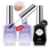 Gellen Gel Top Coat Base Coat With Nail Strengthener - 3Pc 18ml No Wipe Glossy Top Coat Set For Gel Nail Polish, Soak Off Base Gel Polish Hardener Care For Thin Week Nails Salon Manicure