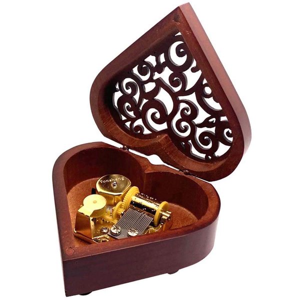 Pursuestar Over The Rainbow Music Box, Heart Shaped Vintage Hollow Out Wood Mechanism Wind Up Musical Box Gifts for Birthday Christmas Wedding Valentine's Day