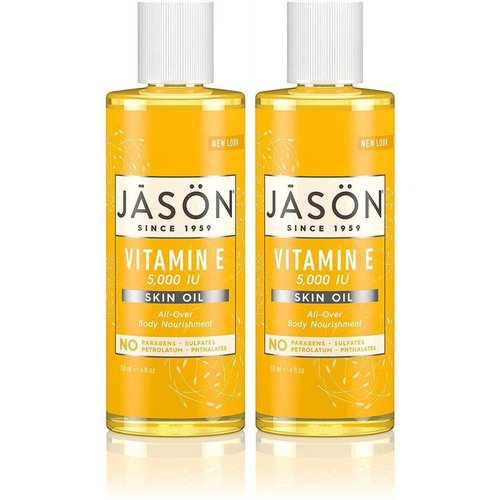 Jason Naturals Vitamin E 5000 IU Skin Oil (Pack of 2) with Sunflower Oil, Safflower, Rice, Avocado, Sweet Almond, Apricot and Wheat, 4 oz. Each