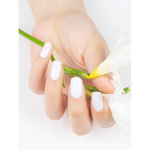 Kalolary Gel Sticker Decals, 20pcs White Waterproof Nail Wraps with File & Stick, Semi Cured Real Gel Polish Art Strips for Manicure (UV/LED Lamp Required)