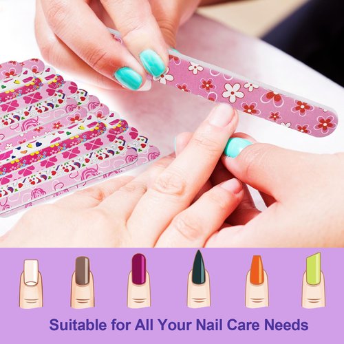 Nail Files (24 Pack), Colorful Emery Board Nail File for Natural Nails Double Sided 180 Grit Professional Fingernails Flowery Emory Boards Buffer Manicure Tool Nail Shaping Buffing Smoothing Filer