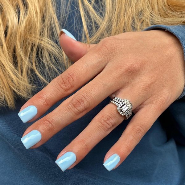 Sky Blue Press on Nails Short,KXAMELIE False Nails Short Square Nails Press ons,Acrylic Nails Glue on Nails Set,Stick on Nails for Women Fake Nails for Girls Daily Wear in 24PCS