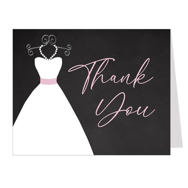 Chalkboard Bridal Shower Thank You Cards Wedding Shower From the Bride to Be Soon to Be Mrs. Pink Wedding Gown Dress Thank You Notes (24 Count)