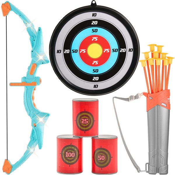 VEVOR Bow and Arrow Set for Kids, LED Light Up Archery Set with 10 Suction Cup Arrows, Indoor Outdoor Toy for Boys Girls Age 4-8 8-12 with Hanging Target & Quivers, Ideal Gift for Kids 5 6 7 8 9 10+