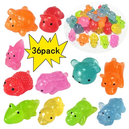 36Pack Glitter Mochi Squishy Sensory Fidget Toys,Birthday,Party Favors,Classroom prizes,Goody Bag Stuffers