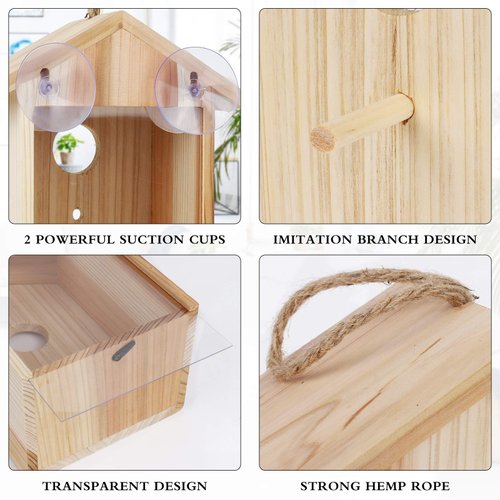 ColorfulLaVie Window Bird House with Strong Suction Cup and Lanyard for Outside - See Through Upgraded Wooden Birdhouse Outdoors,Bird Nest Transparent Design for Easy Observation,Best Gift for Kids