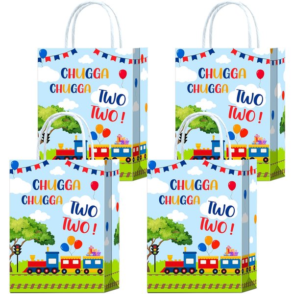 Brattol 16 Pcs Chugga Chugga Two Two Birthday Party Bags Train Theme Design - Ideal Train Birthday Decorations & Party Supplies for Two Years Old Baby’s Celebrations, Precious Mothers