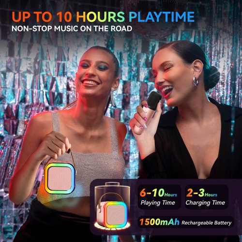 Karaoke Machine for Kids Adults, Portable Bluetooth Mini Karaoke Microphone Singing Speaker with 2 Wireless Mic and Light,Toys for All Smartphones,Birthday, Family,Home Party (Rose Gold)