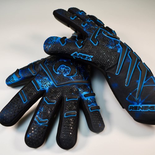 Renegade GK Apex Orion 2.0 Professional Strapless Goalie Gloves | 4mm EXT Contact Grip | Black & Blue Soccer Goalkeeper Gloves (Size 7, Youth, Junior, Evo Neg. Cut, Level 5.5)