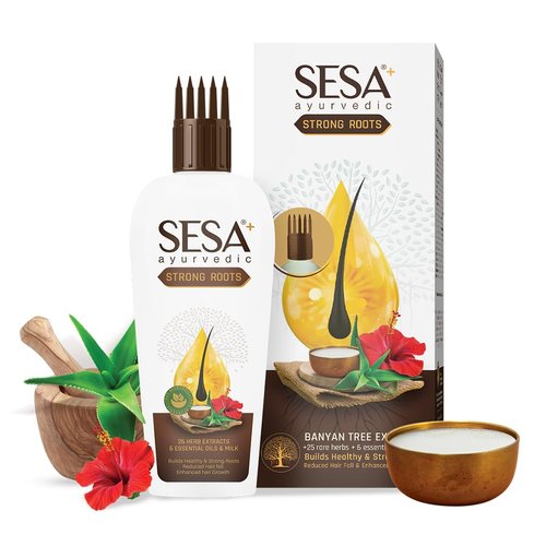 SESA Ayurvedic Strong Roots Hair Oil 100 Ml Hair Strenghtening Reduces Hairfall No Mineral Oil Hair Oil For Women And Men, 3.38 oz