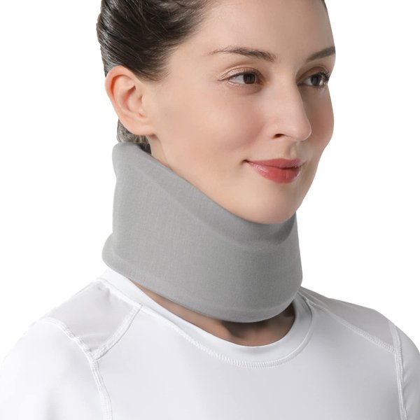 VELPEAU Neck Brace for Neck Pain and Support, Soft Cervical Collar for Sleeping, Vertebrae Whiplash Wrap Aligns, Stabilizes & Relieves Pressure in Spine for Women & Men(Grey, Medium 3″)