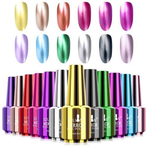 Ownest 12 Colors Mirror Nail Polish Set, Mirror Effect Long Lasting Gorgeous Glossy Manicure Nail Art Decoration, Brilliant Manicure Effect Nail Lacquers Kit-12pcs